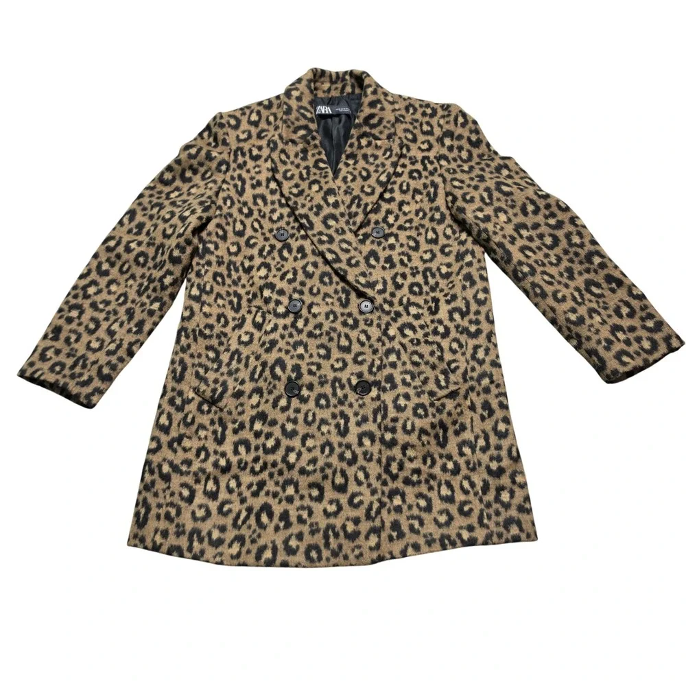 Coat Zara Size‎ XS Womens Brown Excellent Leopard Print Double Breasted 8287/110